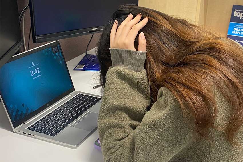 Student working on laptop