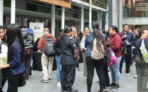 AUT student Groups chatting at career expo