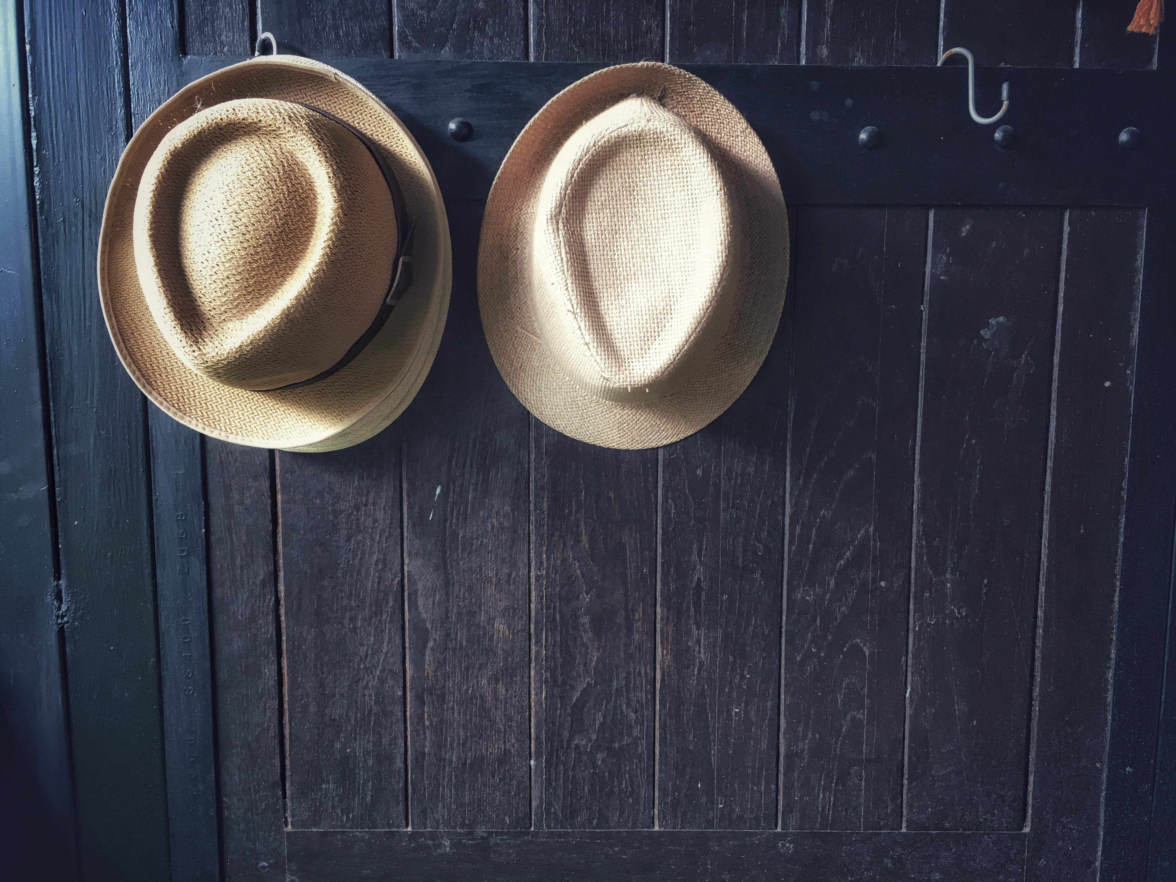 Two hanging hats