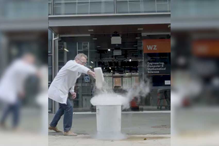 Chemistry Professor Allan Blackman creating an explosion. 