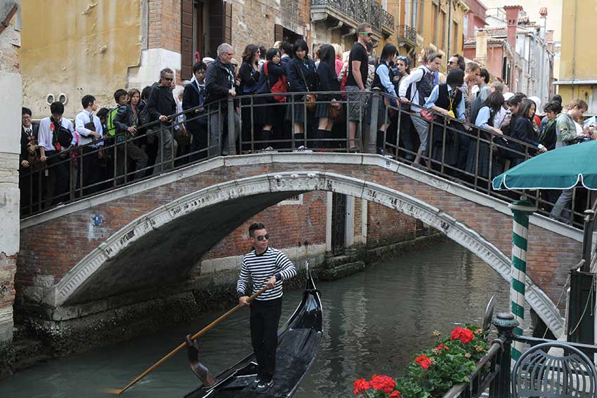 Busy tourism in Venice Italy